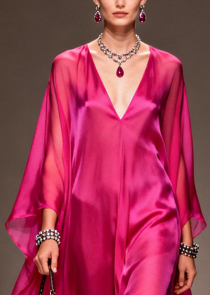 Stylish Rose Oversized Exra Large Hem Chiffon Holiday Dress Summer