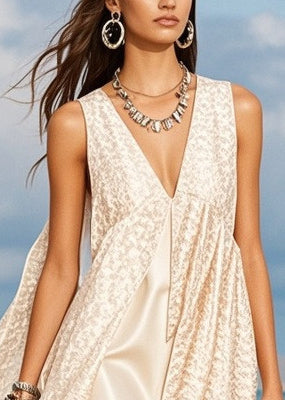 Stylish White Jacquard Asymmetrical Design Silk Cami Dresses Summer