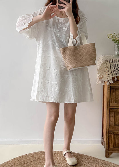 Stylish White Oversized Stereoscopic Cotton Vacation Dress Summer