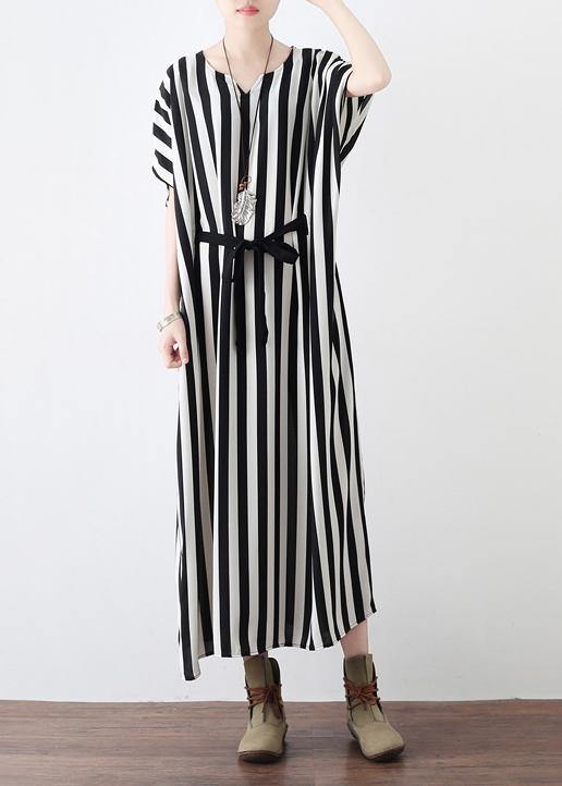 Summer Big Bat Sleeve Black and White Stripe Chiffon Dress