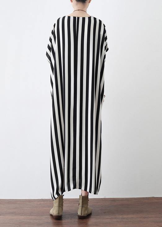 Summer Big Bat Sleeve Black and White Stripe Chiffon Dress