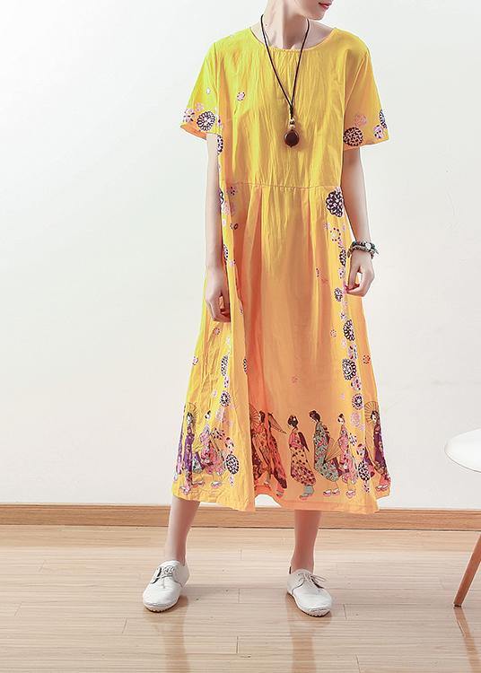 Summer Original Yellow Printed Linen Dress