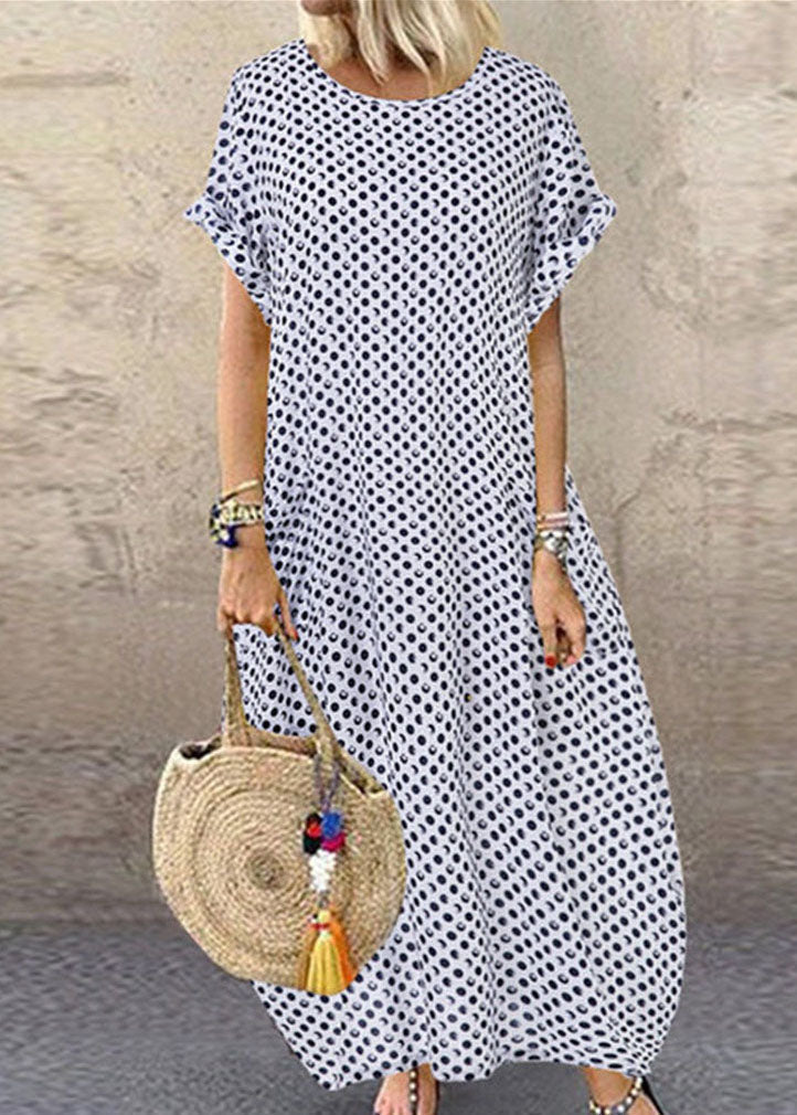 Summer Polka Purple Flowers Print Short Sleeve Dress