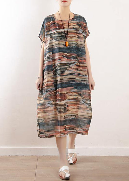 Summer Round Neck Chiffon Short Sleeve Printed Dress