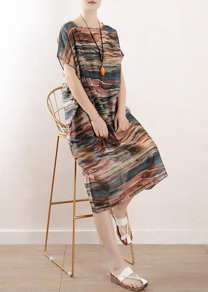 Summer Round Neck Chiffon Short Sleeve Printed Dress