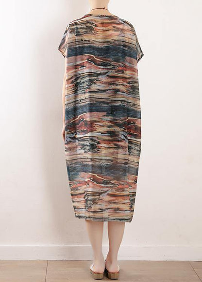 Summer Round Neck Chiffon Short Sleeve Printed Dress