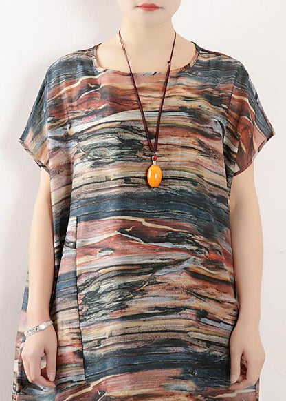 Summer Round Neck Chiffon Short Sleeve Printed Dress