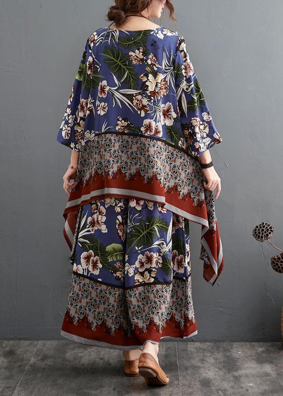 Summer Size Chiffon Hemp Retro Wide Leg Pants Two Piece Set