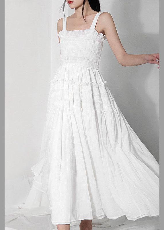 Summer White Cinched Ruffledcotton Maxi Dresses