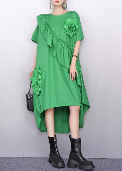 Summer White Asymmetrical Ruffle Dress 3d Accents