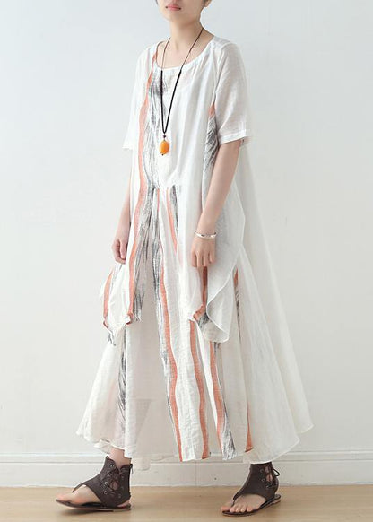 Summer White Chiffon Print O Neck Dress