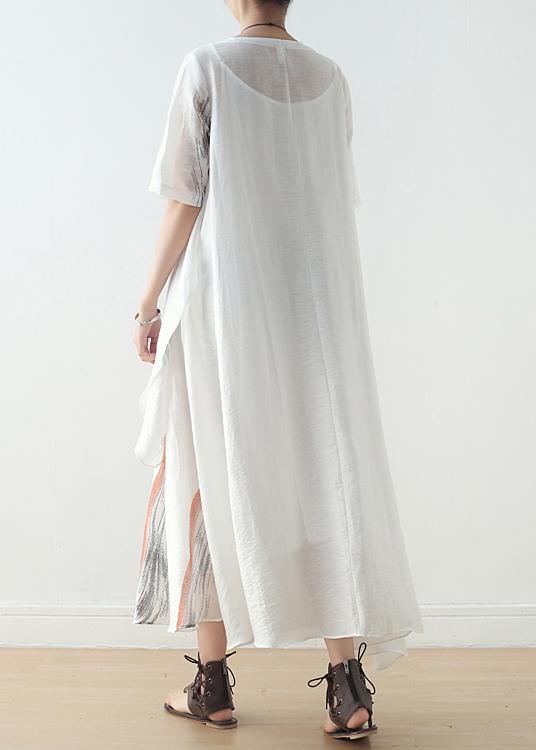 Summer White Chiffon Print O Neck Dress