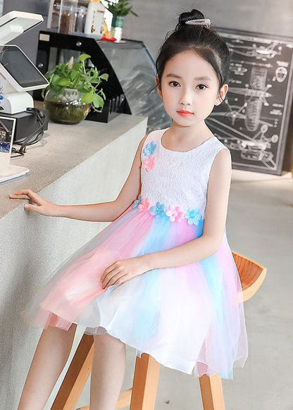 Sweet White Wrinkled Patchwork Tulle Baby Princess Dress Sleeveless