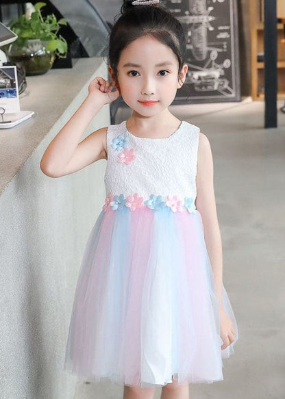 Sweet White Wrinkled Patchwork Tulle Baby Princess Dress Sleeveless