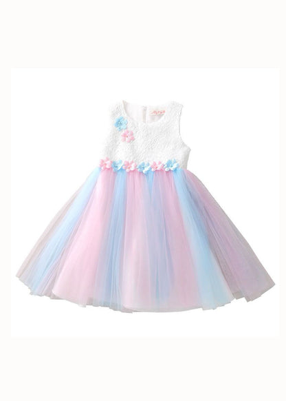 Sweet White Wrinkled Patchwork Tulle Baby Princess Dress Sleeveless