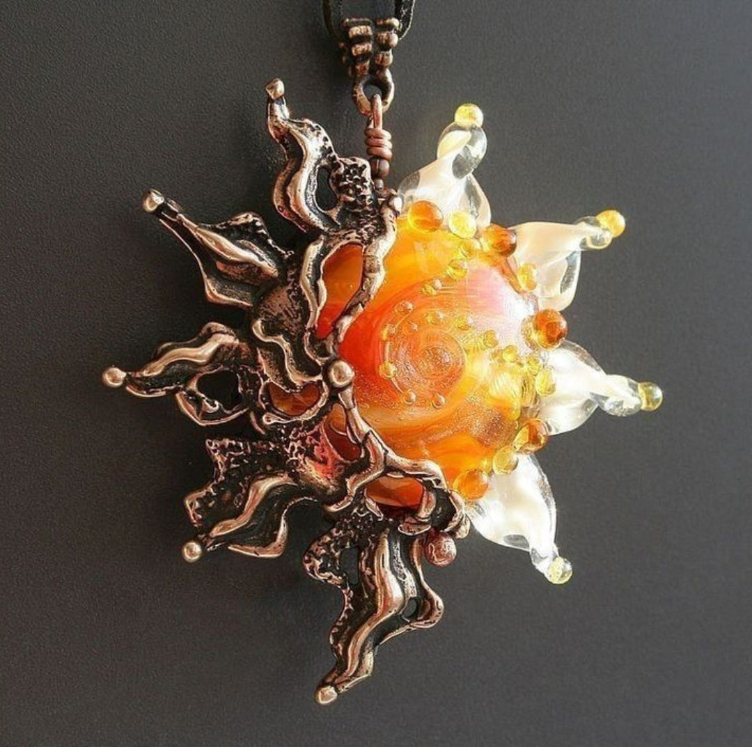 Nature Orange Glass Sun Necklace