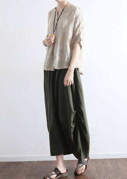 Tea Green Simple Pockets Linen Skirts Long Maxi Skirt