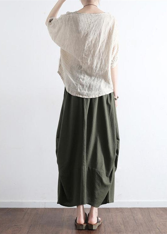 Tea Green Simple Pockets Linen Skirts Long Maxi Skirt