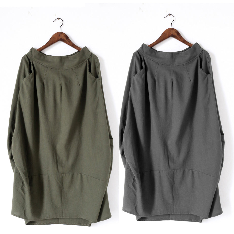 Tea Green Simple Pockets Linen Skirts Long Maxi Skirt