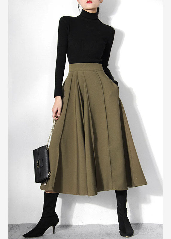 Fitted Green Pleated Skirts Spring
