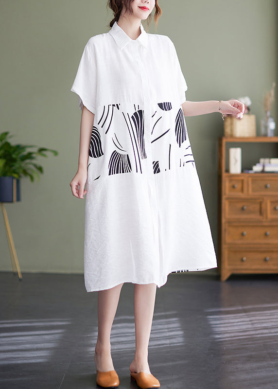 White Peter Pan Collar Button Shirt Dress Short Sleeve