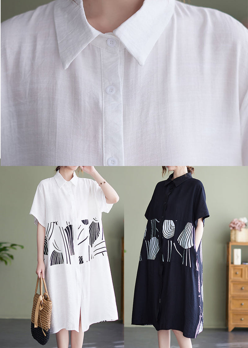 White Peter Pan Collar Button Shirt Dress Short Sleeve