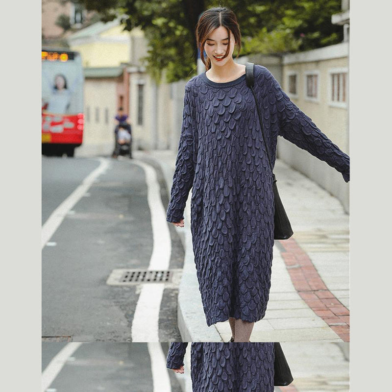 Fine Black and Blue Loose Thicken Sweater Dresses for