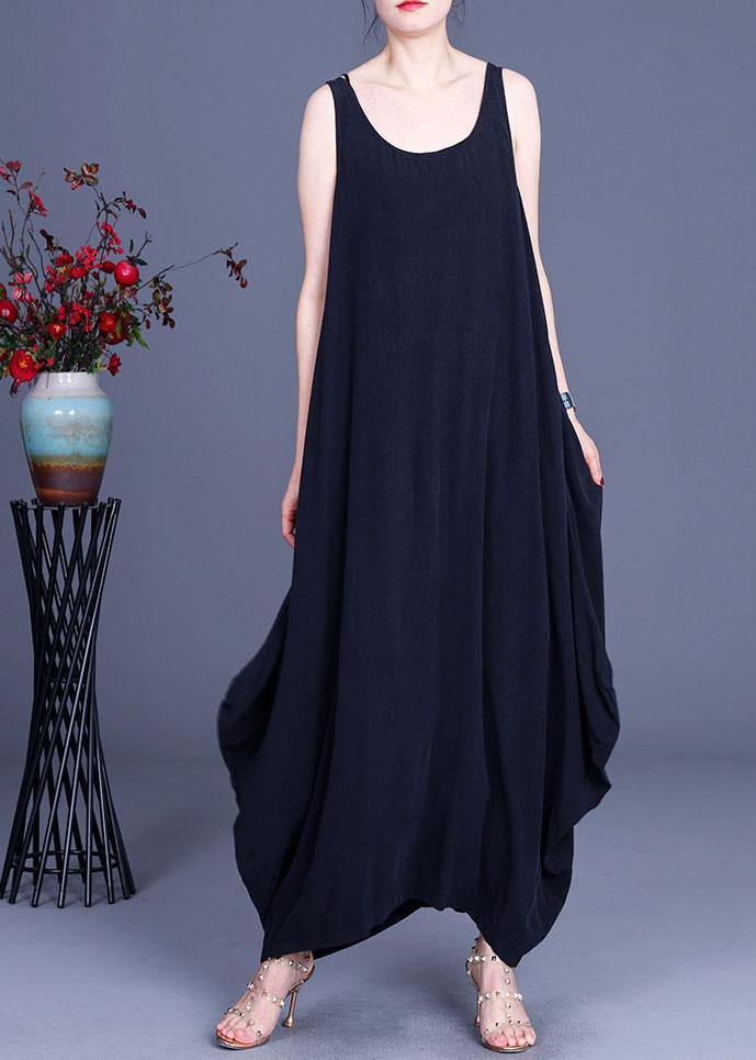 Red O-neck Asymmetrical Design Summer Silk Dresses Sleeveless