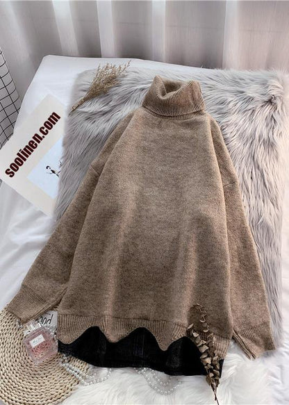 Turtleneck Sweater Autumn and Winter Loose Beige Net Red Thick Top