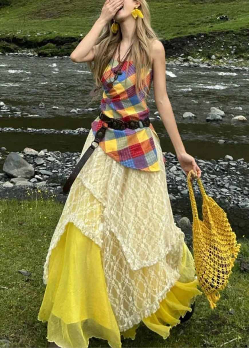 Unique Asymmetrical Patchwork Cotton Two Piece Set Clothing Summer