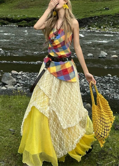 Unique Asymmetrical Patchwork Cotton Two Piece Set Clothing Summer