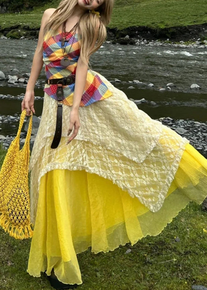 Unique Asymmetrical Patchwork Cotton Two Piece Set Clothing Summer