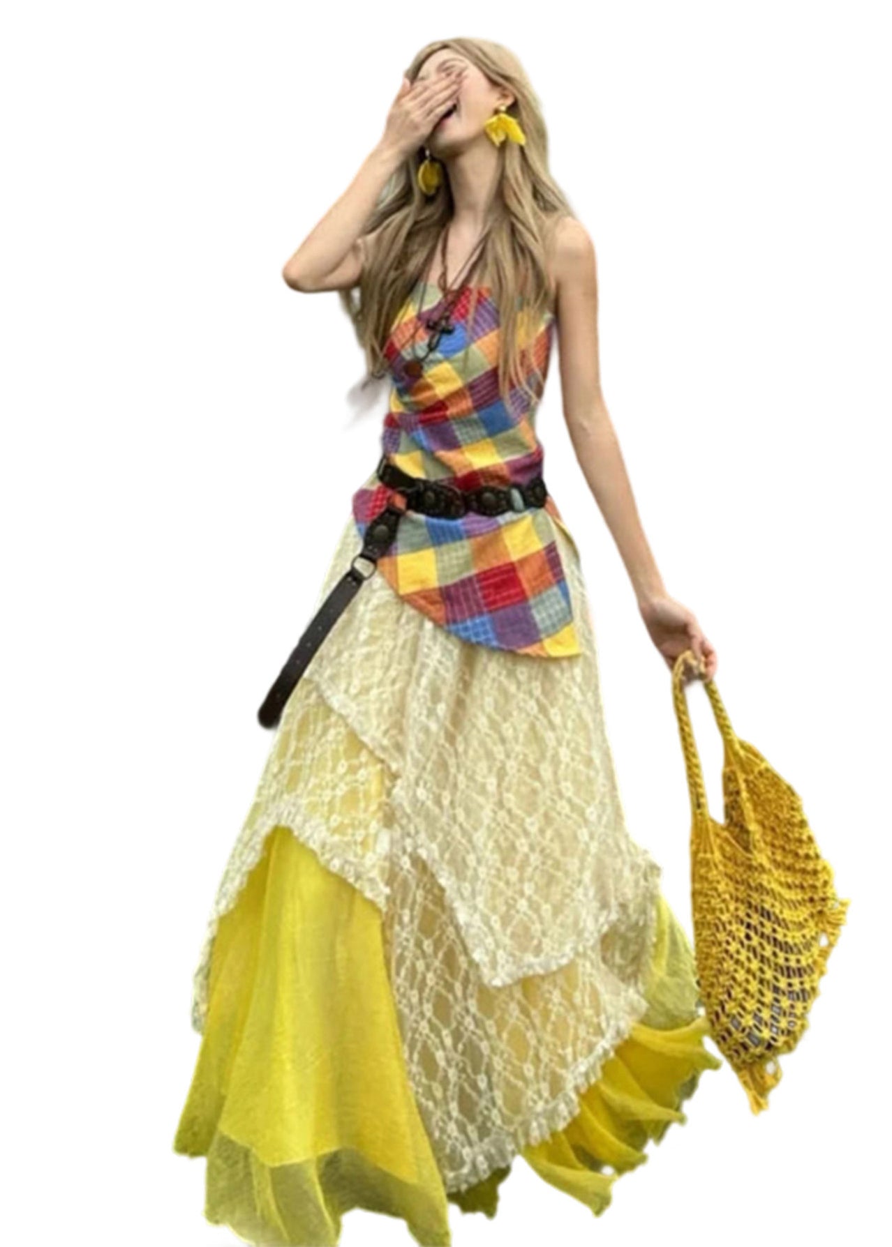 Unique Asymmetrical Patchwork Cotton Two Piece Set Clothing Summer