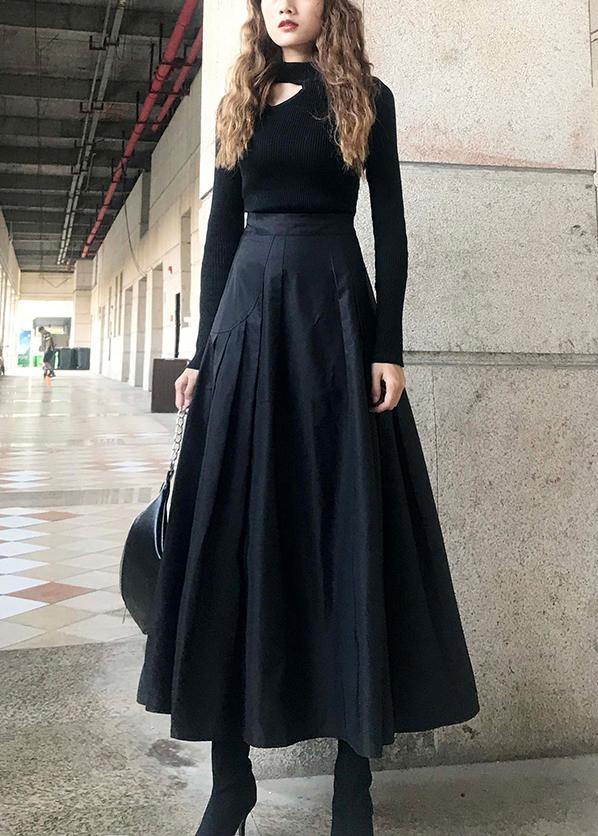 Unique Black Cinched Pockets a Line Summer Skirt