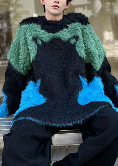 Unique Black Cozy Patchwork Sweater Pullover Winter