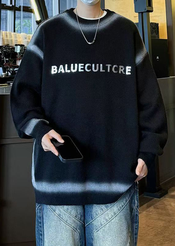 Unique Black Gradient O Neck Thick Knit Sweaters Apparel Winter