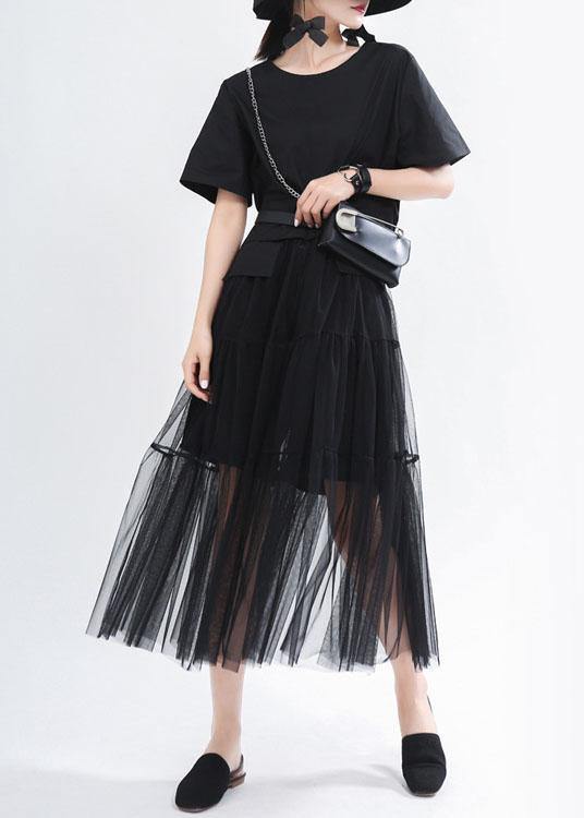 Unique Black O-neck Patchwork Tulle Summer Party Dress