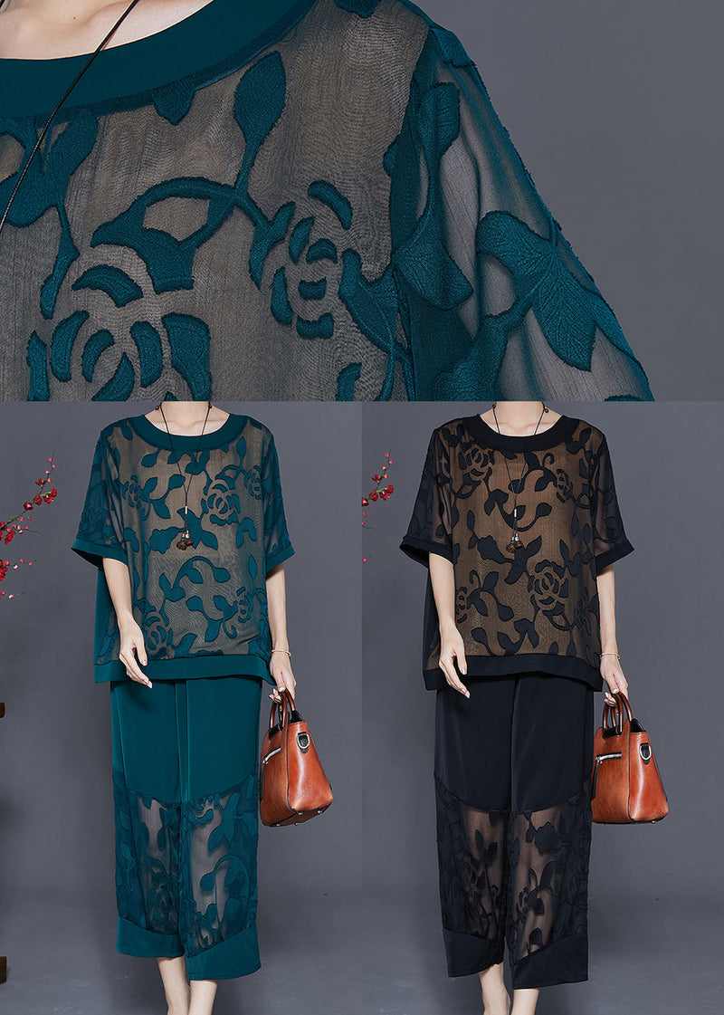 Unique Black Oversized Patchwork Silk Two Pieces Set Summer