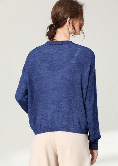 Unique Blue Long Sleeve Knit Vogue Fall Top