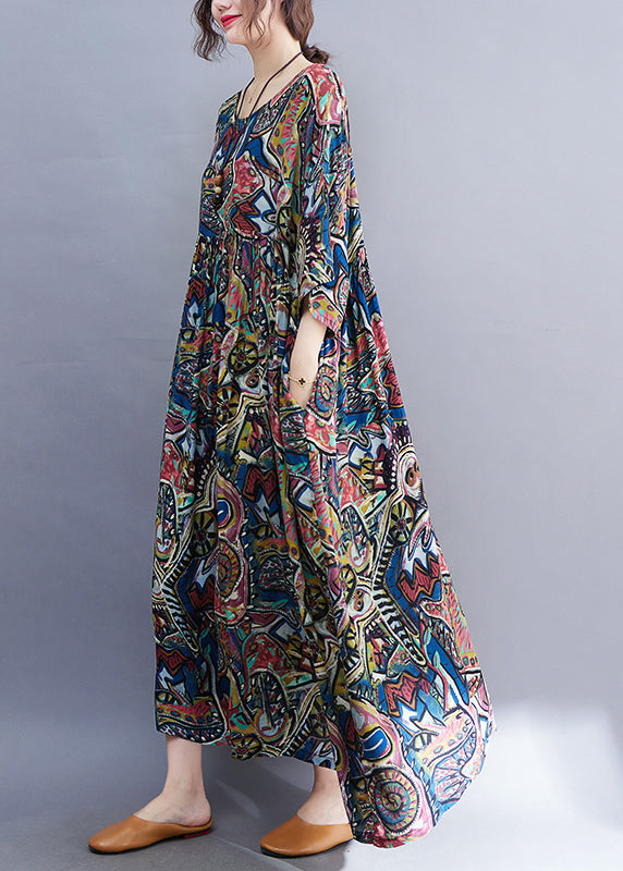 Unique Blue O-neck Patchwork Holiday Maxi Dress Summer