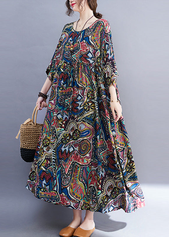 Unique Blue O-neck Patchwork Holiday Maxi Dress Summer