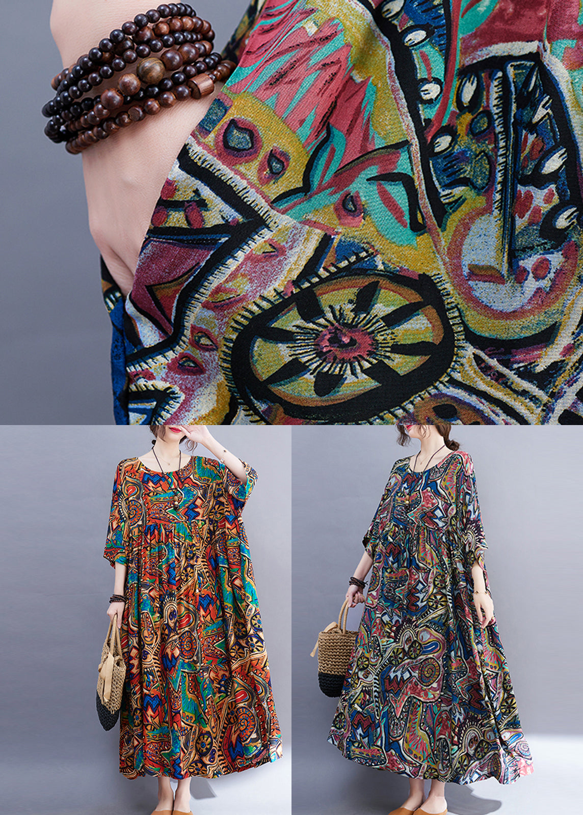Unique Blue O-neck Patchwork Holiday Maxi Dress Summer