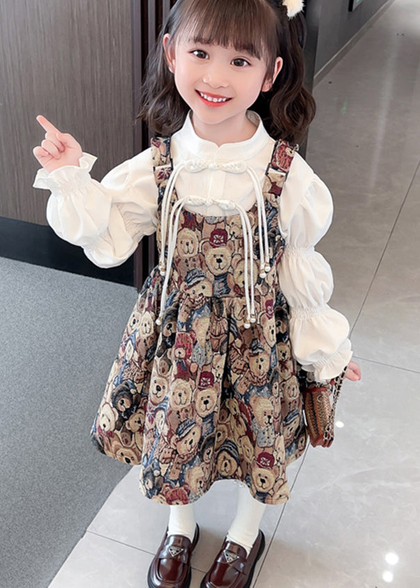 Unique Blue Tasseled Patchwork Cotton Kids Dresses Sets 2 Pieces Fall