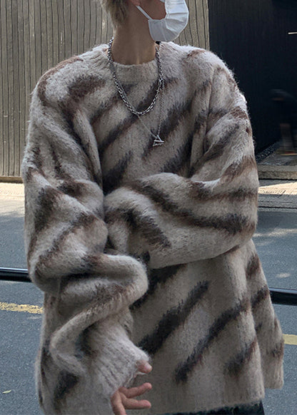 Unique Brown Striped Cozy Knit Sweaters Winter