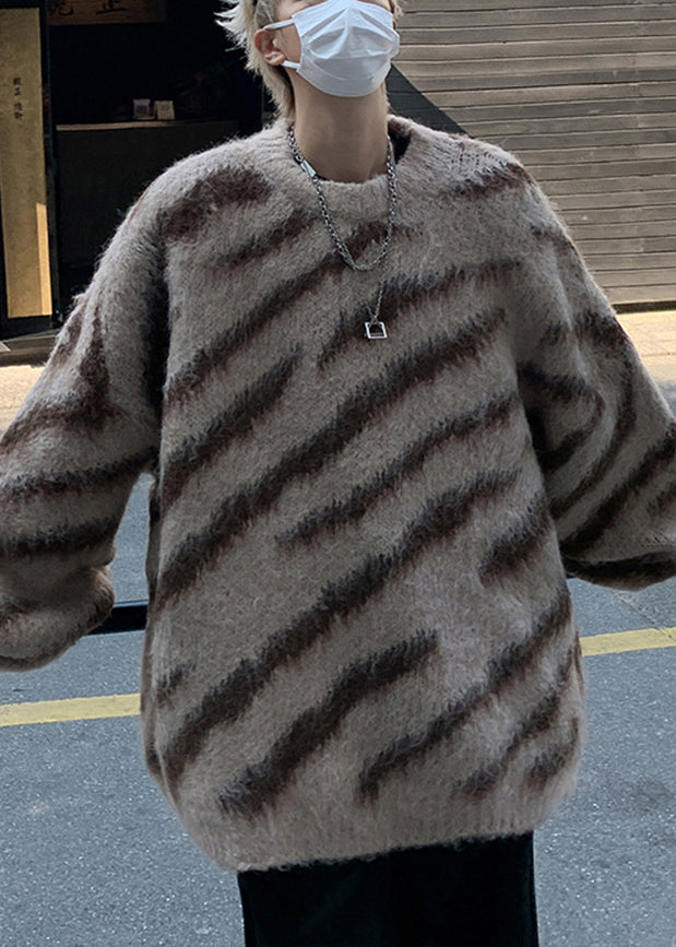 Unique Brown Striped Cozy Knit Sweaters Winter