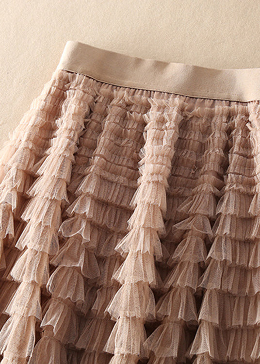 Unique Chocolate Apricot Patchwork Wrinkled Tulle Skirts Spring