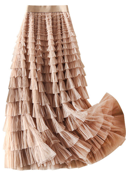 Unique Chocolate Apricot Patchwork Wrinkled Tulle Skirts Spring