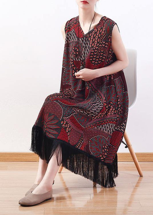 Unique Chocolate Print Chiffon V Neck Party Dress
