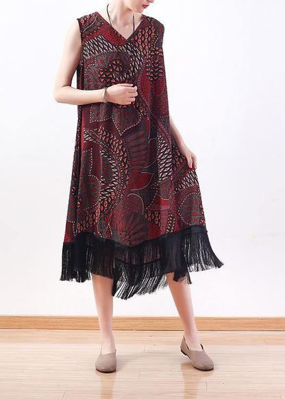 Unique Chocolate Print Chiffon V Neck Party Dress