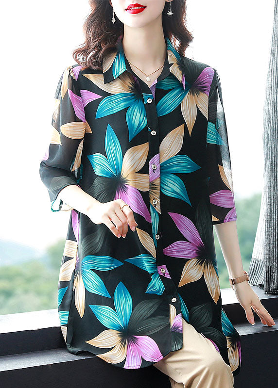 Unique Peter Pan Collar Patchwork Chiffon Shirt Tops Summer